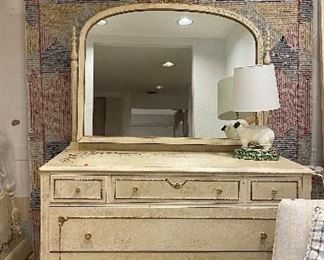 Crackle Finish Vintage 5-Drawer Chest of Drawers with Mirror. Measures 50” W x 24” D. Photo 1 of 4. 