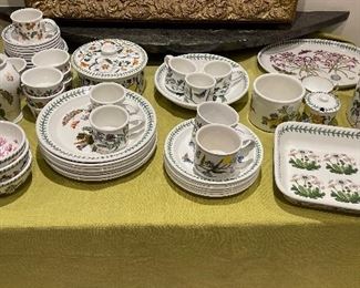 Sample of Botanic Garden Portmeirion China. Dinnerware Includes 7 Dinner Plates, 6 Cereal Bowls, 8 Ramekins, 6 Cups & Saucers. 