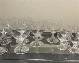 Lalique Crystal Water, Wine and Sherbet Glasses. 