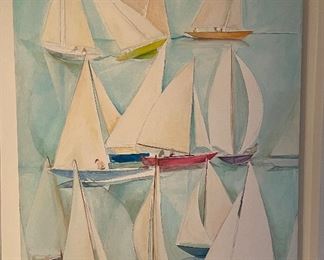 Sailboat Acrylic from the Wirtz Estate. Measures 38” W x 48” H. 