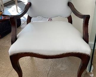 Baker Furniture White Leather Upholstered Arm Chair. Measures 26" W x 26" D. Photo 1 of 3. 