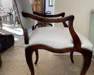 Baker Furniture White Leather Upholstered Arm Chair. Measures 26" W x 26" D. Photo 3 of 3. 