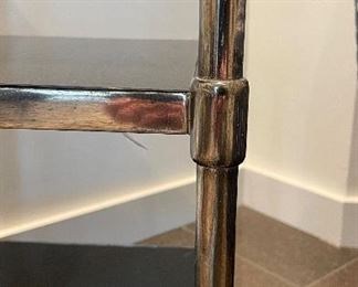 Chrome & Black Glass Side Table with Two Shelves. Measures 14" x 14" x 28" H. Photo 2 of 2. 