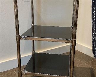 Chrome & Black Glass Side Table with Two Shelves. Measures 14" x 14" x 28" H. Photo 1 of 2. 