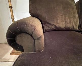 (COLOR IS OFF DUE TO LIGHTING IN SPACE) Drexel Heritage Down Filled Chocolate Brown Velvet Sofa. Measures 82" W x 38" D. Photo 2 of 2. 