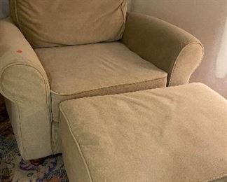 Camel Color Upholstered Club Chair & Ottoman. 