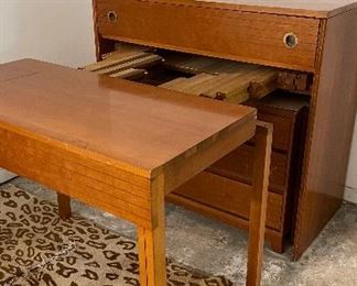 1940s Cherry Telescoping Dining Table / Cabinet. Cabinet Measures 40" W x 20" D x 37" H. Table Is 18" - 86" with 18" Pull Out and Four 17" Leaves. Photo 3 of 6. 