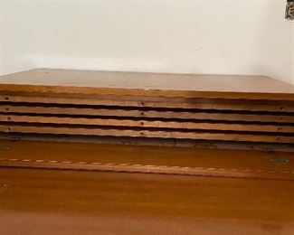 1940s Cherry Telescoping Dining Table / Cabinet. Cabinet Measures 40" W x 20" D x 37" H. Table Is 18" - 86" with 18" Pull Out and Four 17" Leaves. Photo 4 of 6. 