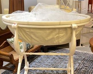 Be Posh Bespoke Natalya Cradle in Antique White. Handcrafted in Italy from hardwood and Italian leather.  Photo 3 of 3. 