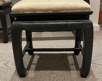 Ebony Asian-Style Console with Matching Upholstered Benches. Measures 56" W x 16" D x 26" H; Stools: 17" x 15" x 18.5". Photo 4 of 5. 
