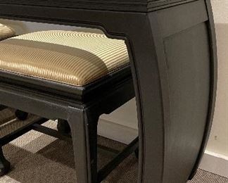 Ebony Asian-Style Console with Matching Upholstered Benches. Measures 56" W x 16" D x 26" H; Stools: 17" x 15" x 18.5". Photo 3 of 5. 