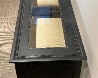 Ebony Asian-Style Console with Matching Upholstered Benches. Measures 56" W x 16" D x 26" H; Stools: 17" x 15" x 18.5". Photo 2 of 5. 