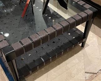 (TRUE COLOR) Vincent Wolf for Niedermaier Chocolate Brown  Woven Mesh Glass-Top Cocktail Table. Measures 45" x 30" x 17.5" H. Photo 2 of 2. 