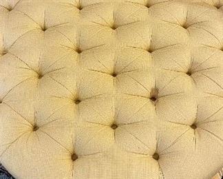 Ethan Allen Yellow Check Upholstered Ottoman. Needs Cleaning.  Measures 36" D. Photo 2 of 2. 
