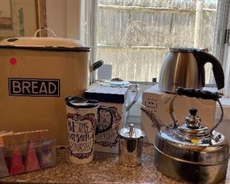 Cream Covered Enamel Bread Box. 