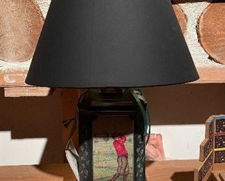 Pair of Frederick Cooper Chicago GOLF Tin Tea Canister Table Lamps. 