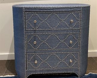 Grandin Road Denim Upholstery Three-Drawer Bureau with Nailhead Trim. Measures 36" W x 18" D x 38" H. Photo 1 of 2. 