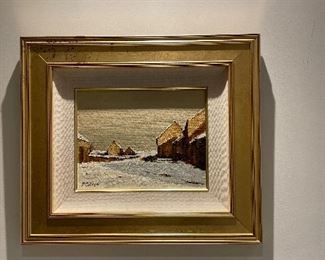 "Villages Sous La Neige" (Village in the Snow) Oil Painting by Belgium Painter Pierre Colson. Signed. Measures 10.6" x 13.8"  Photo 1 of 3. 