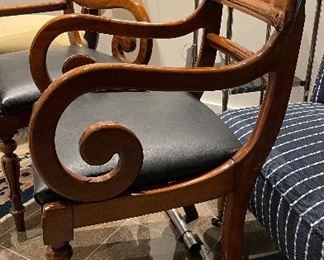 Set of 4 Henredon Scroll Arm Dining Chairs with Black Leather Seats. Photo 1 of 3. 