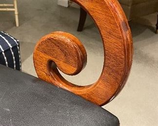 Set of 4 Henredon Scroll Arm Dining Chairs with Black Leather Seats. Photo 2 of 3. 