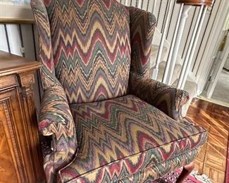 Like New Sherrill Wingback Chair, a glimpse of one of the many woven wool area rugs throughout the house