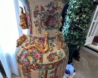 Late 20th Century Hand Painted Porcelain Vase in the style of the Qing Dynasty