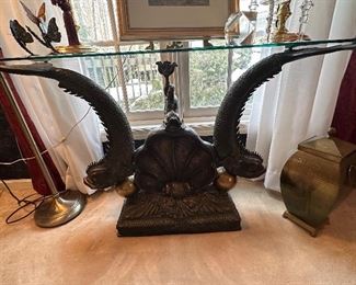 Vintage Hollywood Regency Style 1970s Koi Fish Table with Glass Top