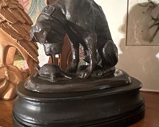 French Bronze Figure of a Dog and a Tortoise signed Alfred Jaquemont
