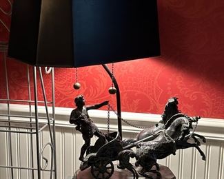 Antique Tole Table Lamp with a Gladiator in a Chariot