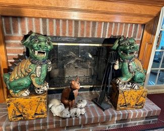Decorative Cat Statues, Pair of Antique Foo Dog Statues