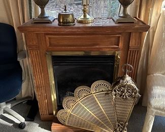 Antique Bronze Fireplace Screen, Vintage Electric Fireplace, Pair of Antique Trophy Decorations