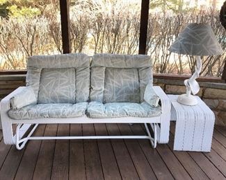 Glider with side table and lamp