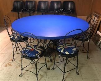 Table with Iron Sewing Table Base and 6 Chairs