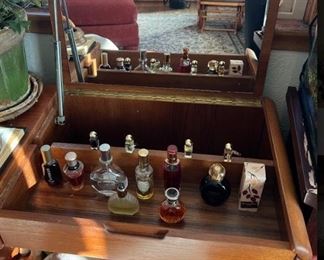 Makeup table and perfume bottles