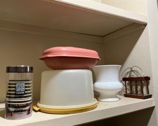 Tupperware cake holder, miscellaneous in pantry