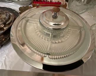 Contents on Table in dining room - silver with divided plate