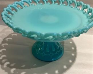 Fenton turquoise rare candy dish on stand 