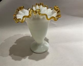 Fenton vase - crimped edge with yellow