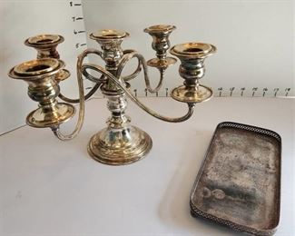 Silverplate candleholder and tray