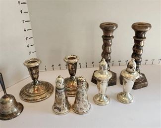 Sterling weighted candleholders and s&p shakers, silverplate candleholders