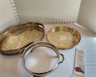 Silverplate trays and casserole holder