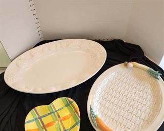 2 platters and heart shaped serving dish