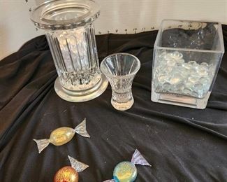 Assorted vases and glass candy