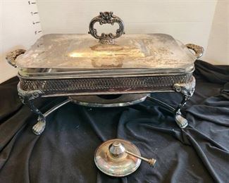 Silverplate chafing dish with Fire King baking dish