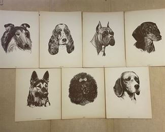 Dog prints - can fit 8x10" frames.  In a dark brown ink, not black & white.  Artist is Epp.