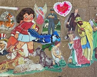 Vintage bulletin board decor.  We have the complete Nativity set plus Santa, sleigh & reindeer, and some nature displays.  90% are laminated.  Perfect for window decorating!