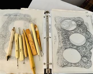 Silversmith tools and silver chasing templates