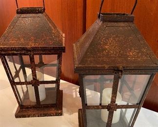 Pair of metal lanterns