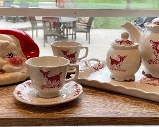 Reindeer Tea Set and vintage Santa mugs