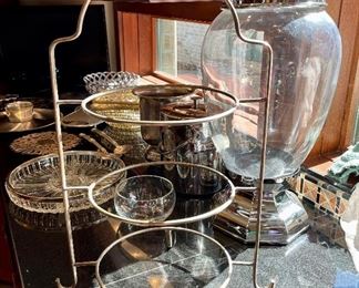 Entertaining essentials - silver plate tea stand, XL drink dispenser, ice buckets